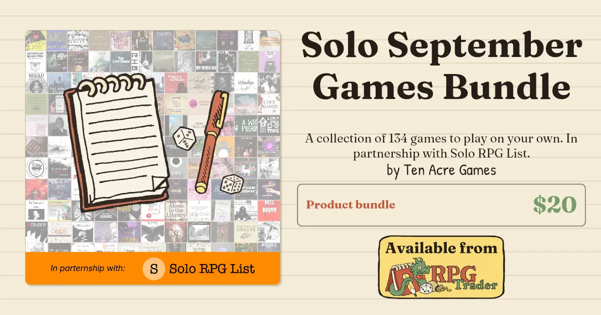 Solo September Games Bundle - A collection of 134 games to play on your own. In partnership with RPG Trader